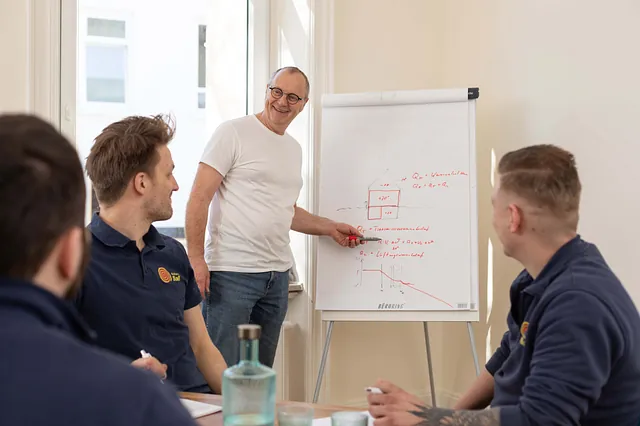 Herr Saß und Mitarbeiter im Besprechungsraum