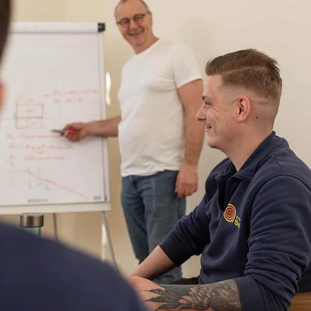 Herr Saß und Mitarbeiter im Besprechungsraum